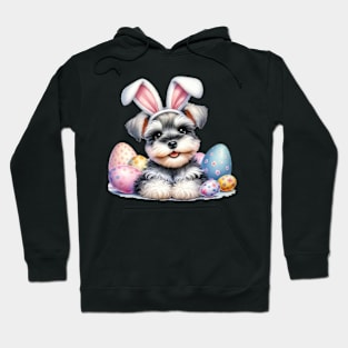 Puppy Miniature Schnauzer Bunny Ears Happy Easter Day Hoodie